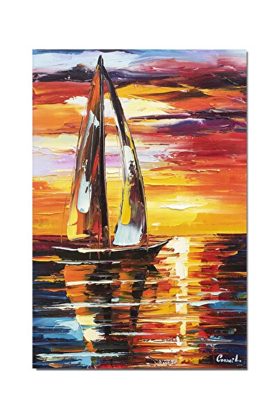artnova Tablou pictat manual birou, hol, living, dormitor, Apus de soare cu v...
