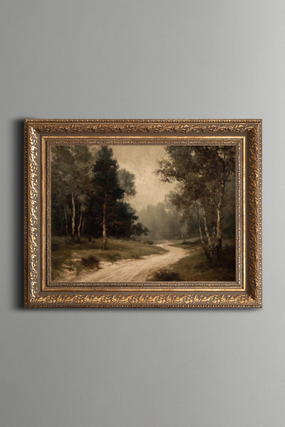 epiqart مسار الغابة والمناظر الطبيعية الضبابية - لوحة بنمط عتيق - نموذج سميك