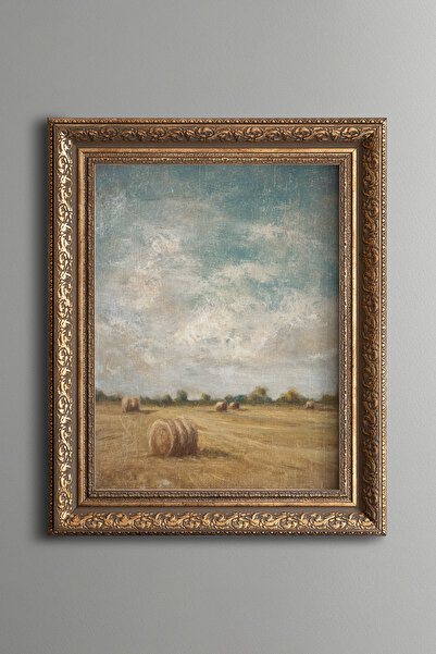 epiqart Straw Bales Landscape – Vintage Patterned Painting – Thick Model