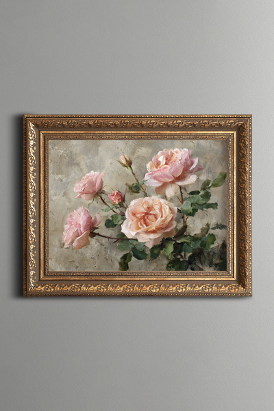 epiqart Pink Rose Composition - Vintage Patterned Painting - Thick Model