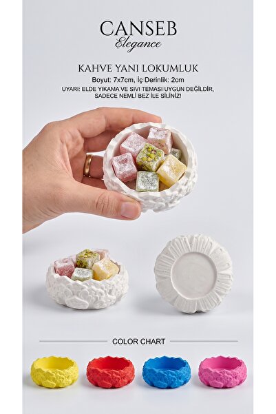 CANSEB Elegance Alçı - 7x7cm - Desenli Kahve Yanı Küçük Lokumluk Tabağı - 1 Adet