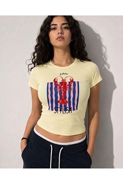 SURA Baby Tee Istakoz Baskılı T-shirt Sarı