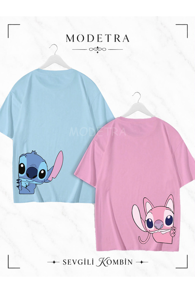 Modetra تي شيرت ملون كبير الحجم للنساء والرجال من Lilo Angel Stitch مطبوع على...