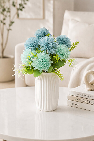 MD Aspiz Flowers Artificial Flower 7-Piece Luxury Blue Chrysanthemum Bunch (W...