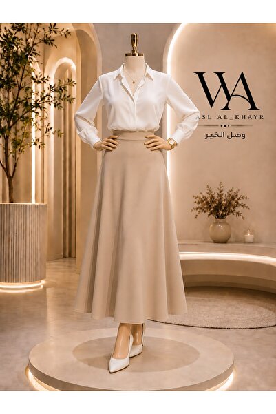 WASL ALKHAIR Women's 38cm Length Midi Skirt with Classic Flowing Cut and Soli...