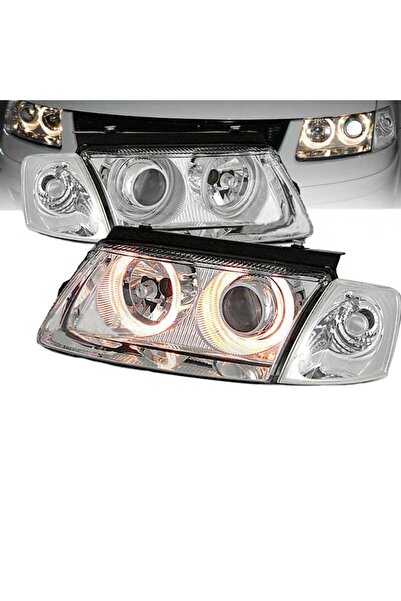 Depo Σετ Εμπρόσθιων Προβολέων για VW Passat 3B 96-00 Angel Eyes Χρωμιωμένα H7...