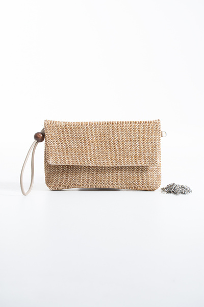 DEV 3 ADAM Mink Women's Covered Chain and Wrist Strap Zippered Straw Portfoli...