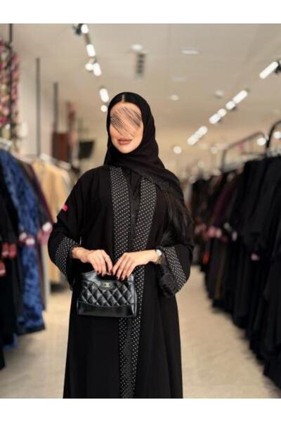 dar laha abaya عباية D 5091 - مصنوعة من قماش فاخر، مع ياقة بيضاء منقطة وأكمام...