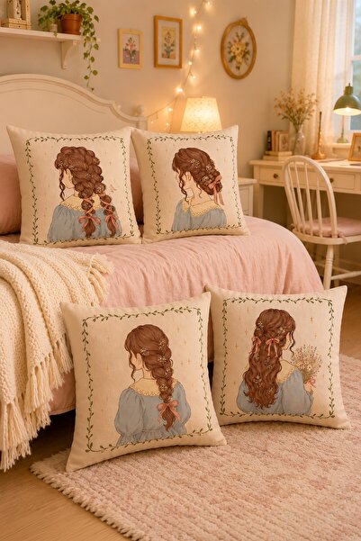 EVPANYA Braided Girl Patterned 4-Piece Children's and Baby Pillowcase Set