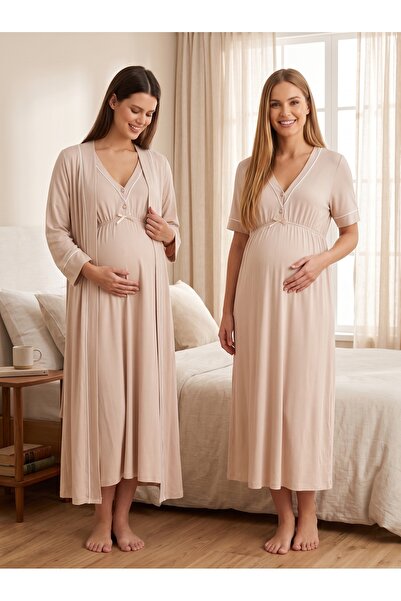 Lohusa Homewear طقم ملابس نوم للحوامل من القطن بنسبة 100% بأكمام قصيرة وتفاصي...