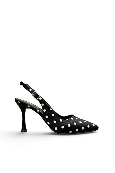 HANZE Women's Stiletto Polka Dot Black Satin Pointed Toe Medium Heel F6183