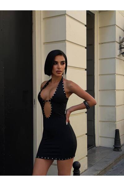 NİCE STYLE KADIN ZIMBALI BAĞLAMALI YAKA FUL LİKRALI ELBİSE