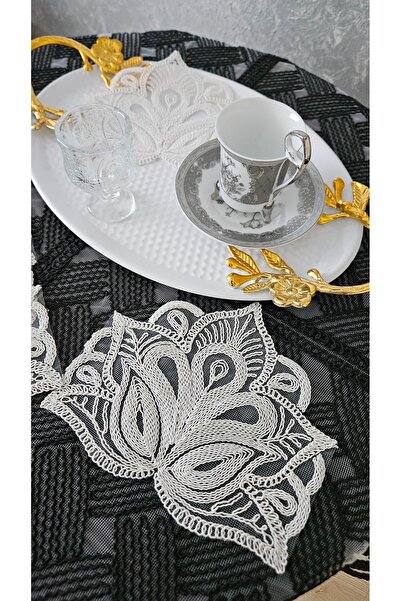 ZESA HOME Set of 6 Coffee Side Stylish Presentation Napkins with Tulle Guipure