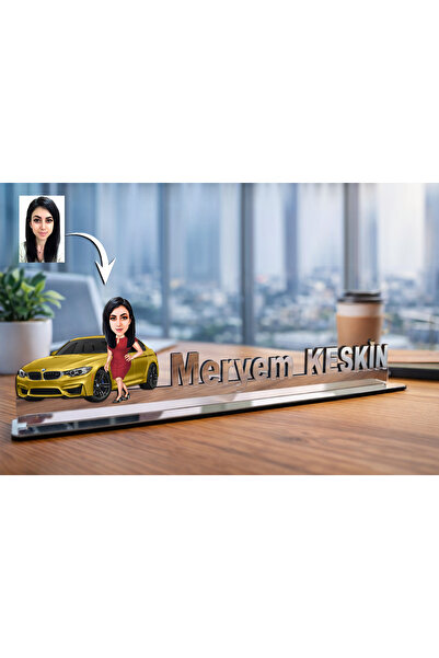 MK Sanart Kişisel Arabalı Tasarım Karikatür Masa İsimliği - Kadın Sevgiliye H...