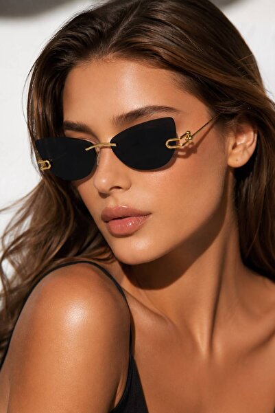 Nilu Moda Premium Gold Detaylı Çerçevesiz Unisex Güneş Gözlüğü | UV400 Koruma...