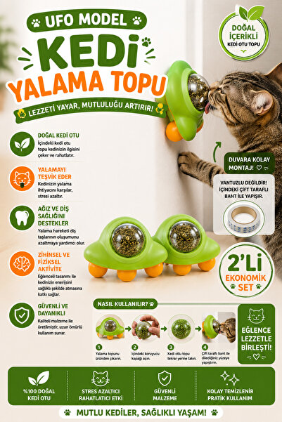 Petshop 2’li UFO Model Kedi Yalama Topu | Kedi Otu (Catnip) Topu | Çift Taraf...
