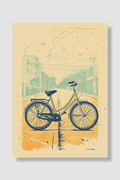 Luna Marissa Poster bicikla retro na ulici, žuti gradski bicikl, pastelna vin...
