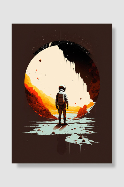 Luna Marissa Svemirski poster Astronaut Planet Silueta Narandžasti pejzaž Dek...