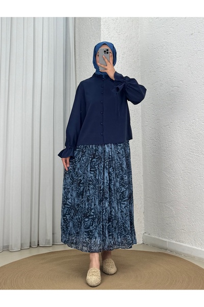 Holehola Aybirce Sleeve Tunnel Collar Ruffled Short Shirt-As5975 Navy Blue