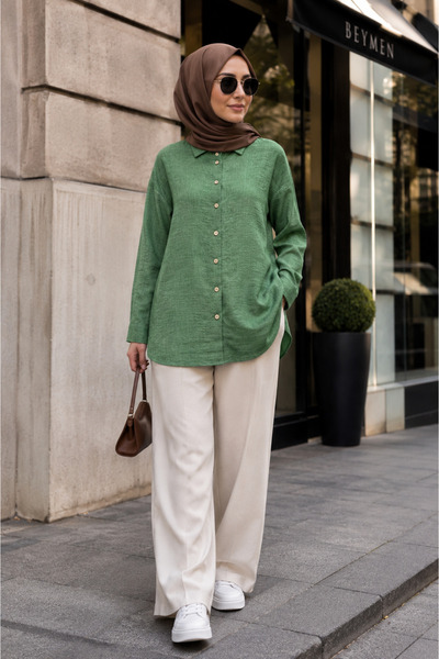 get crazy collection Shirt Collar Linen Tunic Shirt