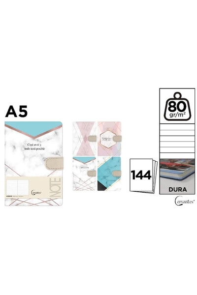 Cervantes Notes/Carnet MIX A5, cu inchidere magnetica, coperta dura, 144 file...