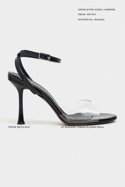 NİŞANTAŞI SHOES Vesper Black Patent Leather Transparent Front Thin Heeled Women's Shoes