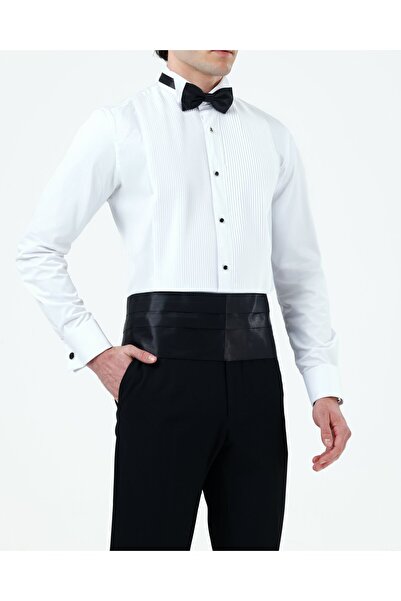 TerziAdemAltun Italian Style Slim Fit Horse Collar Pleated Men's Shirt White ...