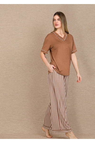 Yare Set de pijamale pentru femei Lady Cappuccino din viscoză, cu mânecă scurtă