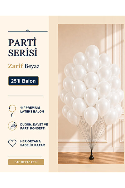 Marlon Balon Parti Serisi Beyaz 25’li Balon Doğum Günü Parti Süsleme Balonu
