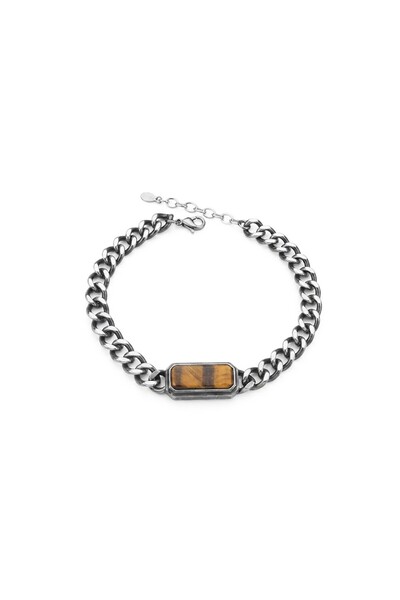 PİGADO 316L Stainless Steel Tiger's Eye Natural Stone Men's Bracelet