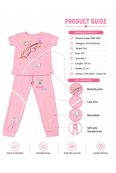 Generic Girls' Set T-Shirt and Trousers with Butterfly Embroidery