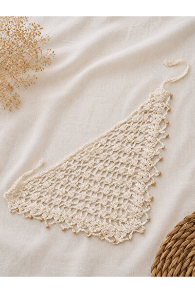 ESYCREATİVE ESY Bohem Saç Bandası, Fular, Krem File Bandana, Plaj Aksesuarı