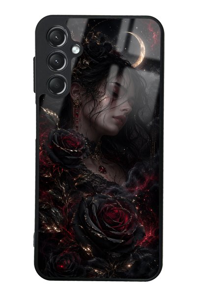 Spoyi Samsung A24 Glossy Phone Case with Crimson Moon Rose Design