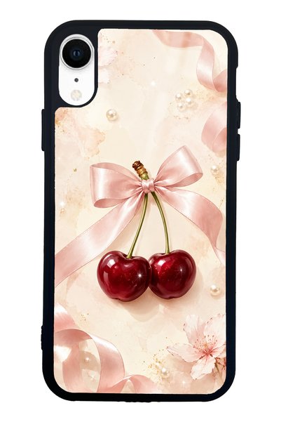 Spoyi iPhone Xr Cherry Pearl Ribbon Design Glossy Phone Case
