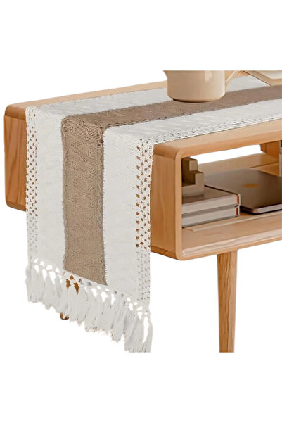 OEM Napron de masa macrame, bej/maro 120*30 cm