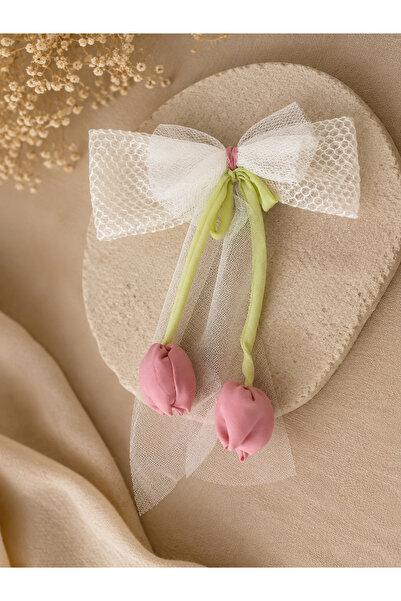 LİA CLİPS CO Girl's Tulip Figured Bow Hair Clip – Tulle Detailed Glitter Ribb...
