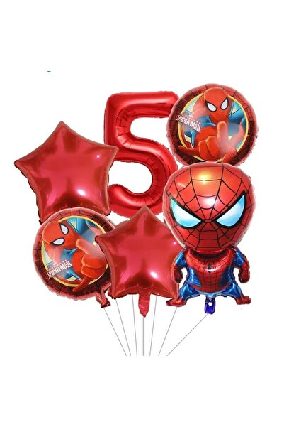 Baloane Vesele Set 6 Baloane Aniversare 5 Ani Spiderman Rosu SET324-5