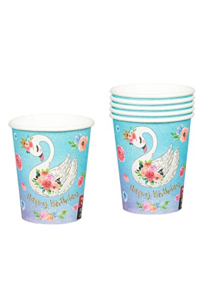 Baloane Vesele Set 6 Pahare Petrecere Cu Lebede Si Flori PHR2