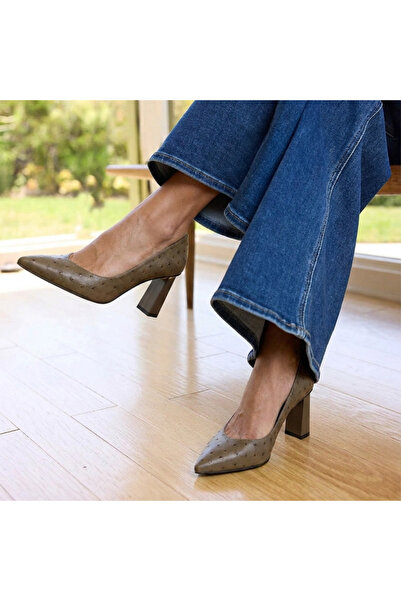 Platin Mink Ostrich Leather Women's Heeled Shoes
