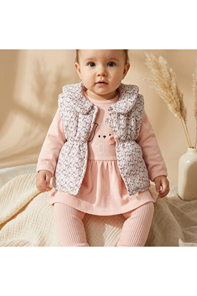 air baby Mia Kız Bebek Pembe Çiçekli Şişme Yelekli Üçlü Kombin Takım - Pamukl...