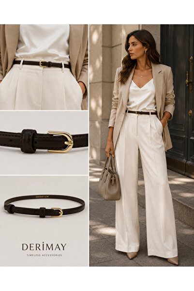 DERİMAY Elegantly Designed Thin 1 cm Women's Belt with Minimal Buckle, Compat...