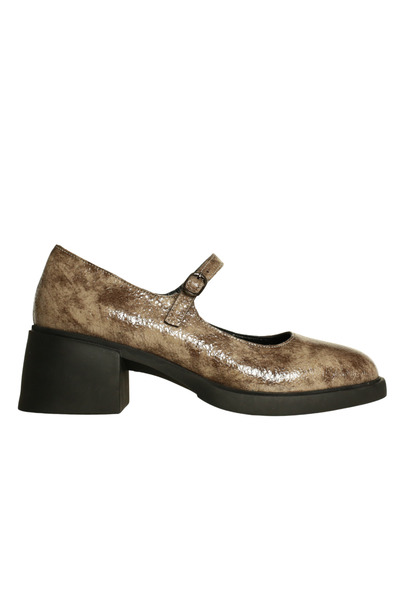 Platin Mink Crinkled Patent Leather Women's Strappy Casual Heeled Shoes
