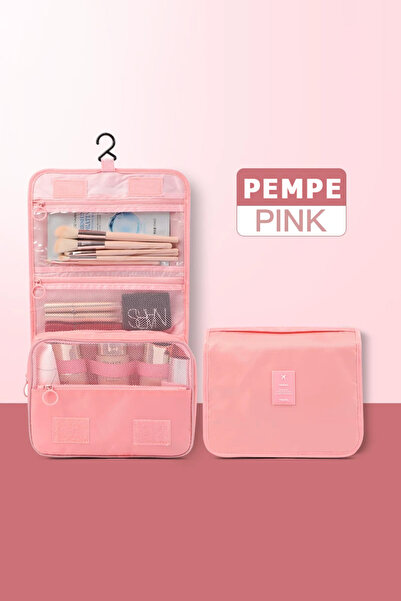 Shylyn Pembe Oxford Kumaş Askılı Seyahat Makyaj Çantası (24 × 20 cm)