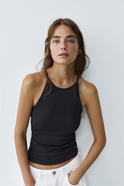 Pull & Bear Sırtı bantlı halter yaka top