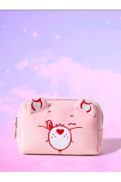 romwe Care Bears Pembe Peluş Ayı Şekilli Kozmetik Makyaj Organizer Çanta