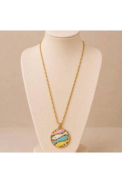 KAYANCLICK Colorful Art Pattern Oval Pendant Stainless Steel Necklace