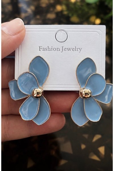 DAZLİNGACCESSORY Blue Flower Steel Earrings