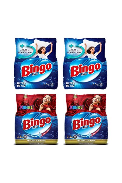 Bingo Ultra Beyaz ve Renkli Toz Çamaşır Deterjanı 1,5 kg 4 lü Karma Paket