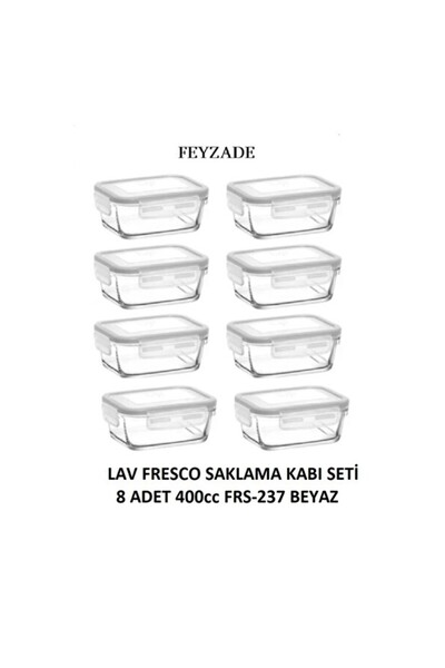 Empressco Practical and Stylish 8-Piece Glass Storage Set, 400Cc, with White ...