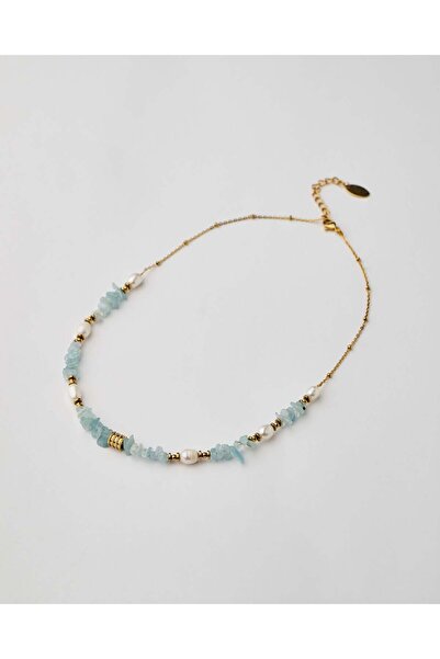 THE GEM STORIES JEWELRY Κολιέ με μαργαριτάρια ακουαμαρίνας